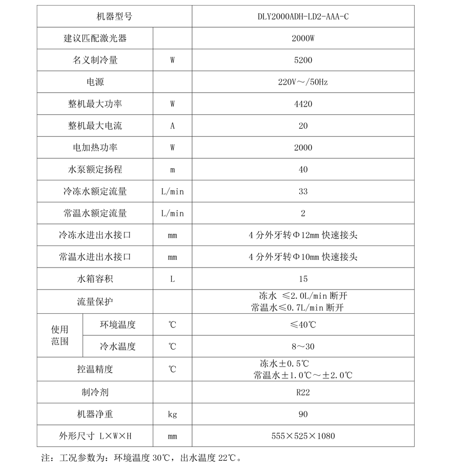 光纖激光器冷水機 1500W-2000W參數